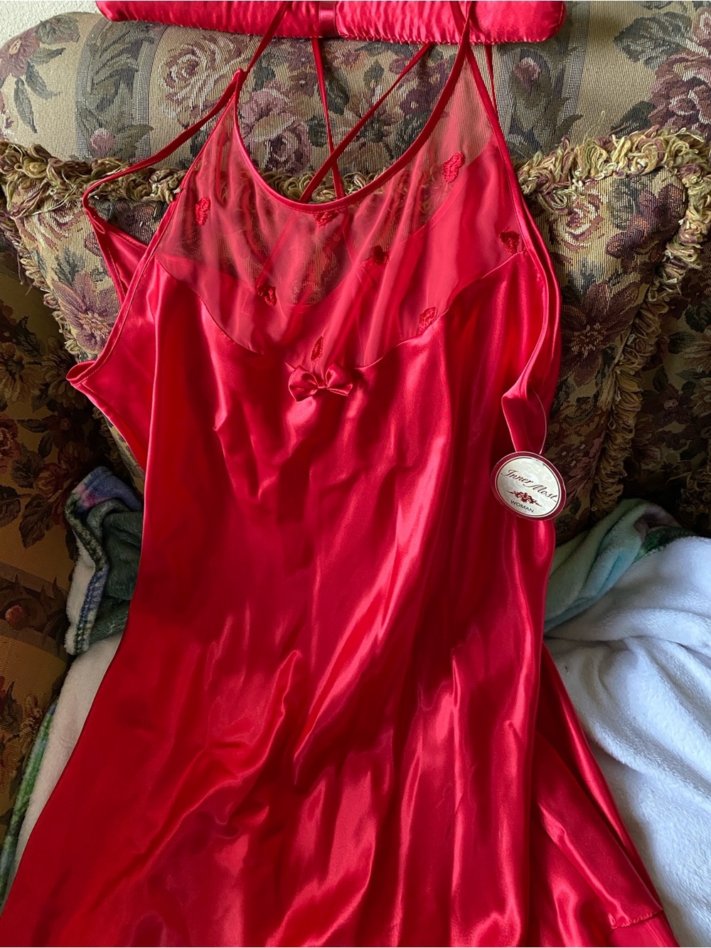 Sears Red Satin Lace-Accent Chemise 1X